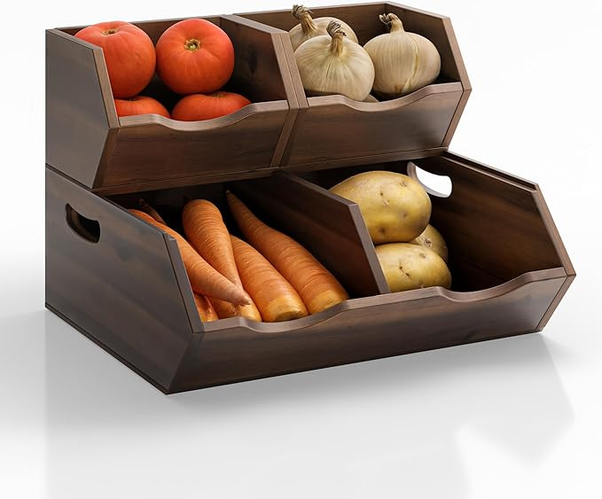 HOLANA Acacia Potato and Onion Storage Bin - Stackable Wooden Storage Bins - Pantry Baskets Organ... | Amazon (US)