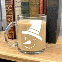 Winking Snowman Christmas Mug | Glass Coffee Gift Clear Funny Cocoa | Etsy (US)