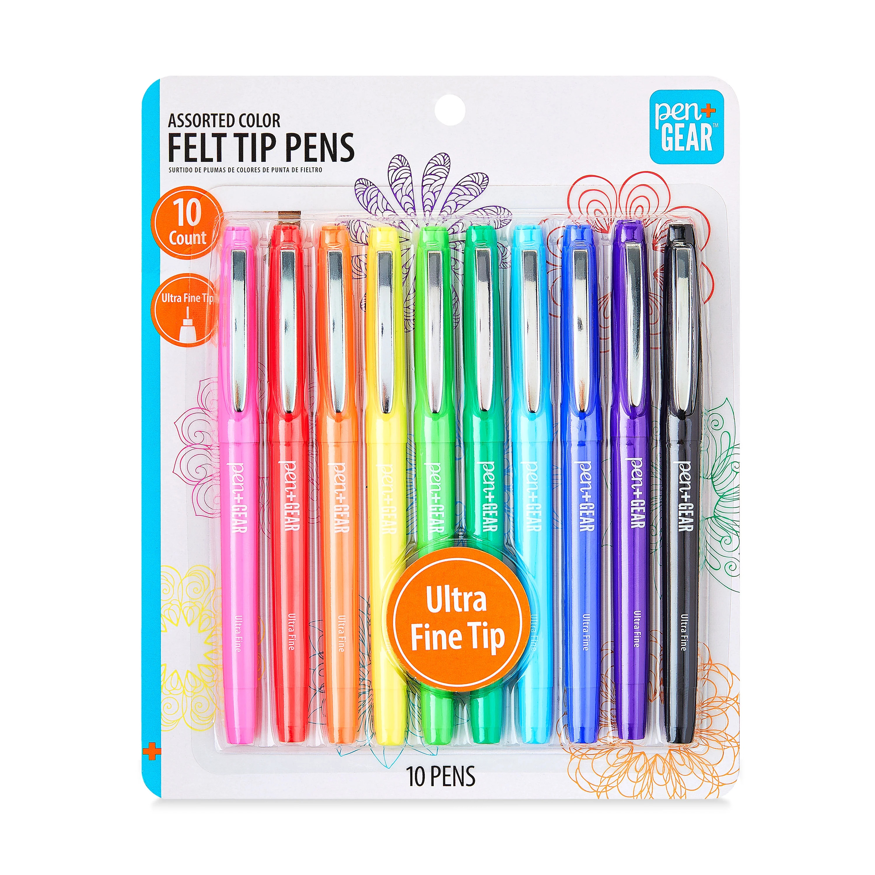 Pen+Gear Felt Tip Pens, Ultra Fine Point, Assorted Ink Colors, 10 Count | Walmart (US)