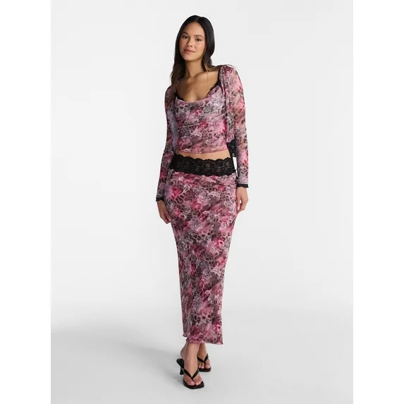 No Boundaries Cowl Neck Tank Top and Cardigan Set with Lace Trim, 2 Piece, Women’s XXS-XXL | Walmart (US)