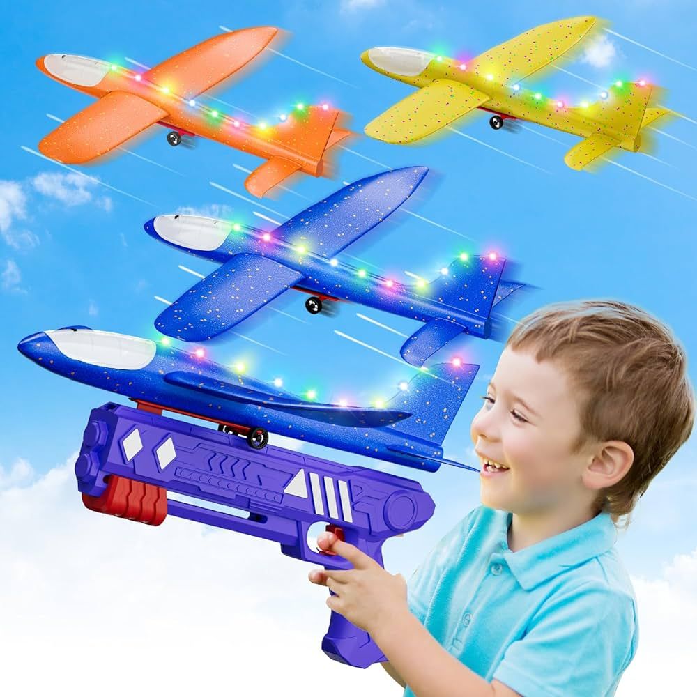 3-Pack LED Airplane Toy, Airplane Launcher Toy - 2 Flight Modes, Foam Glider Planes, Outdoor Toys... | Amazon (US)