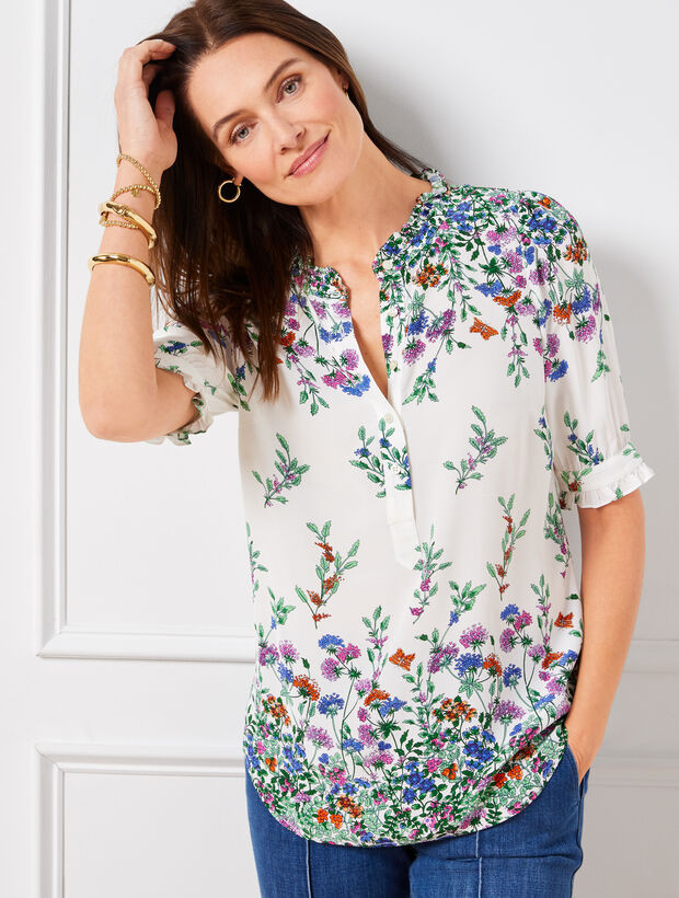 Ruffle Trim Top - Falling Floral | Talbots