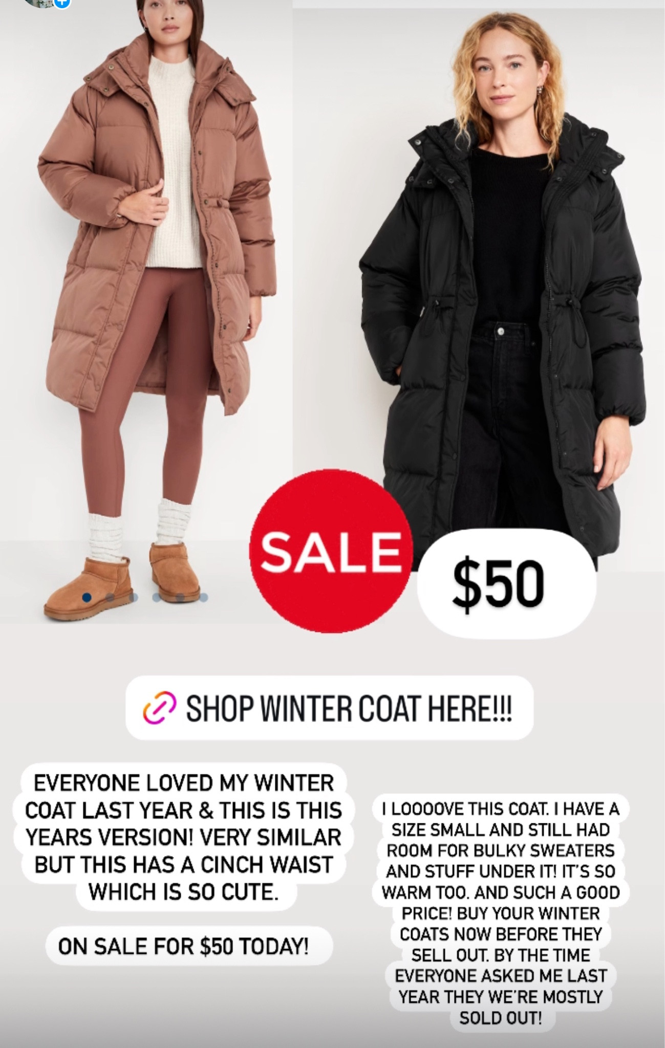 WINTER COATS ON SALE!!! Love mine from last year so warm & affordable! 

#LTKwinter
#oldnavy
#oldnavycoats
#wintercoat
#puffercoat
#puffer
#wintercoats


#LTKGiftGuide #LTKSeasonal #LTKFindsUnder50