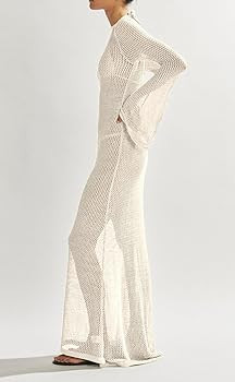 Saodimallsu Womens Crochet Cover Ups Long Sleeve Sexy Mesh Backless Knit Swimsuit Coverup Beach M... | Amazon (US)