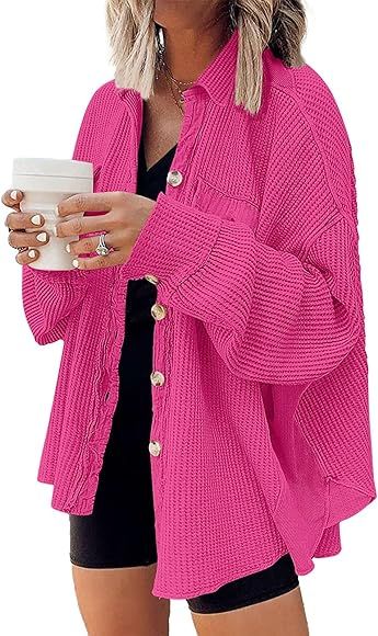 AUTOMET Womens Shacket Jacket Waffle Knit Oversized Button Down Shirts Fall Outfits 2023 Fashion ... | Amazon (US)