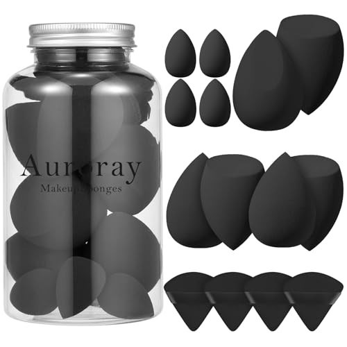14 Pcs Makeup Sponge Set, Beauty Sponges Blender with 4 Pcs Powder Puff and 4 Pcs Mini Make up Sponges for Liquid,Foundation,Powder,Concealer,Cream (Black) | Amazon (US)