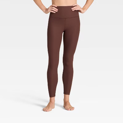 Women's Everyday Soft High-Rise Ribbed 7/8 Leggings - All In Motion™ Brown M | Target