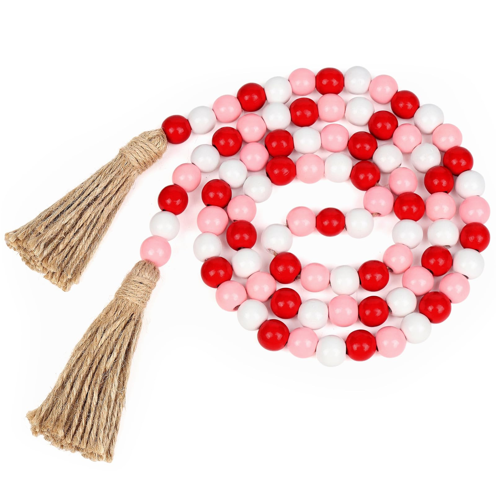Valentine Wood Bead Garland with Tassel, 56 Inch Rustic Farmhouse Beads Decor, Valentines Boho Wo... | Amazon (US)