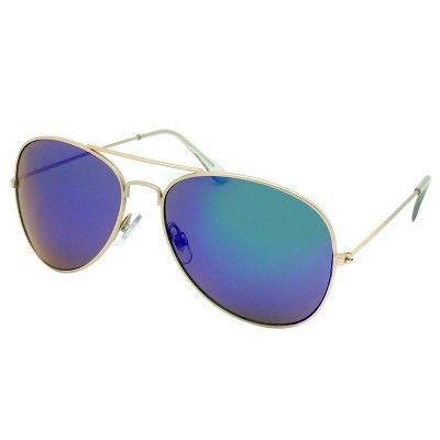 Women's Aviator Sunglasses w/ Blue Lenses - Wild Fable™ Gold | Target