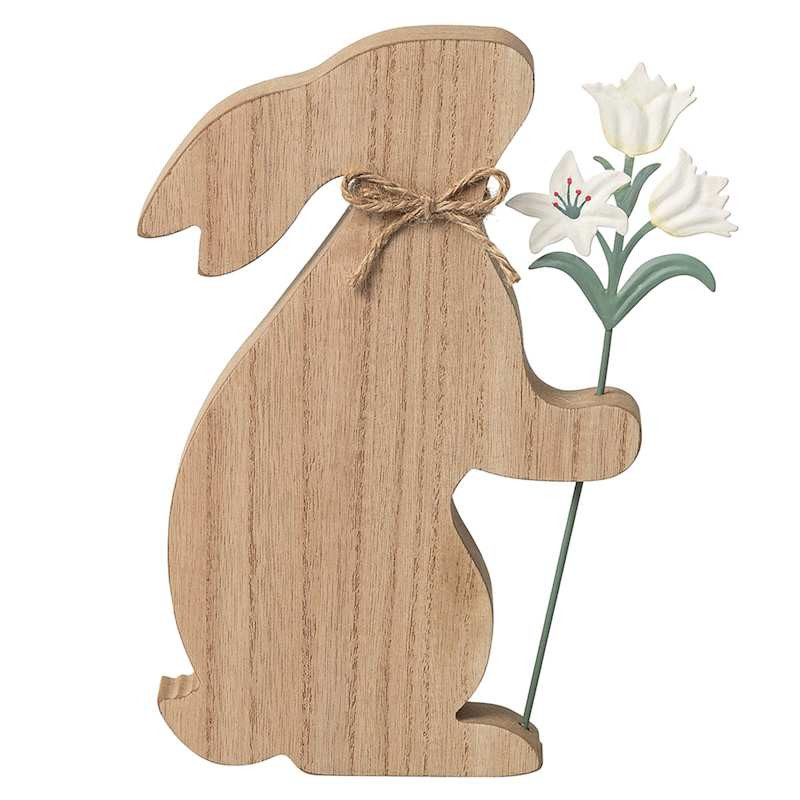 Wooden Bunny with Flowers, 9" | At Home