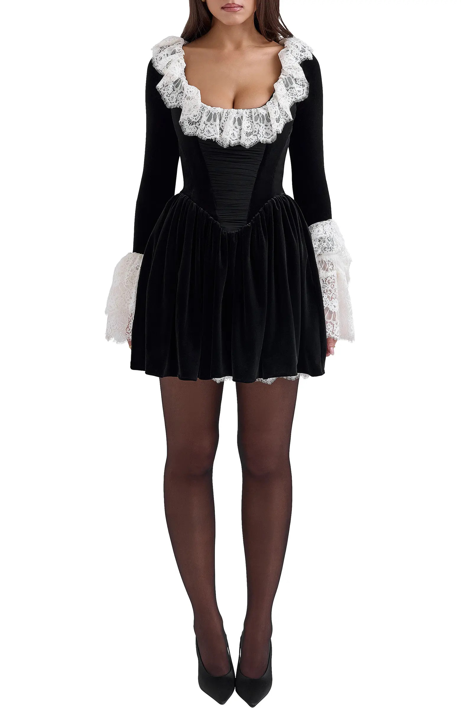 HOUSE OF CB Czarina Lace Trim Ruffle Minidress | Nordstrom | Nordstrom