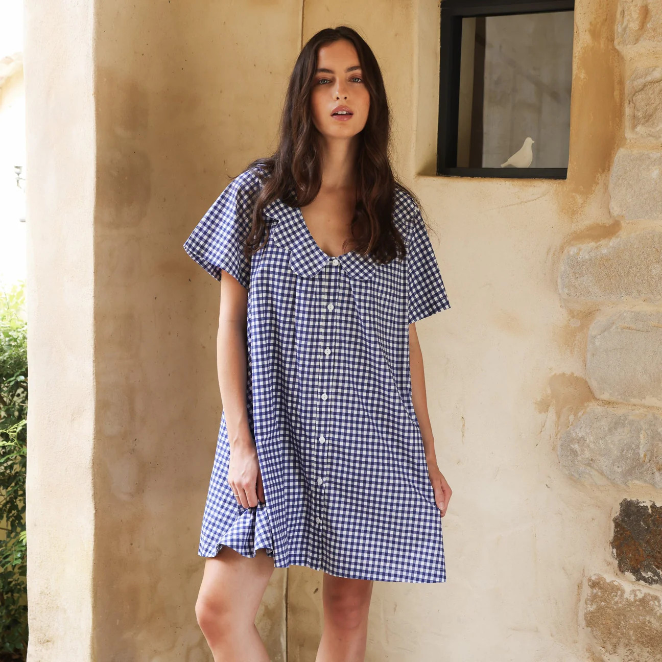 Penelope Lounge Dress - Gingham - Navy | Piyama US