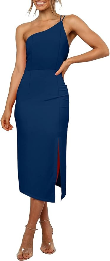 ANRABESS Women's Summer Sleeveless One Shoulder Spaghetti Strap Backless Bodycon Slit Party Cockt... | Amazon (US)