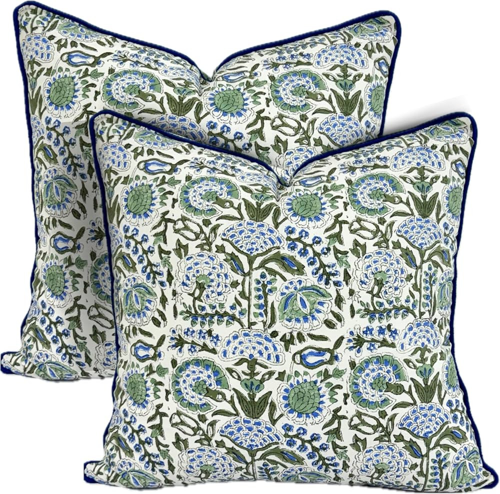 ATOSII Block Print Throw Pillow Covers, 20 X 20 - Set of 2, Decorative Couch Pillows for Living R... | Amazon (US)