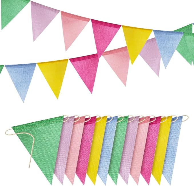 60 Flags/36ft Burlap Imitated Pastel Triangle Pennant Banner Flags Garland - Multicolor Rainbow B... | Amazon (US)