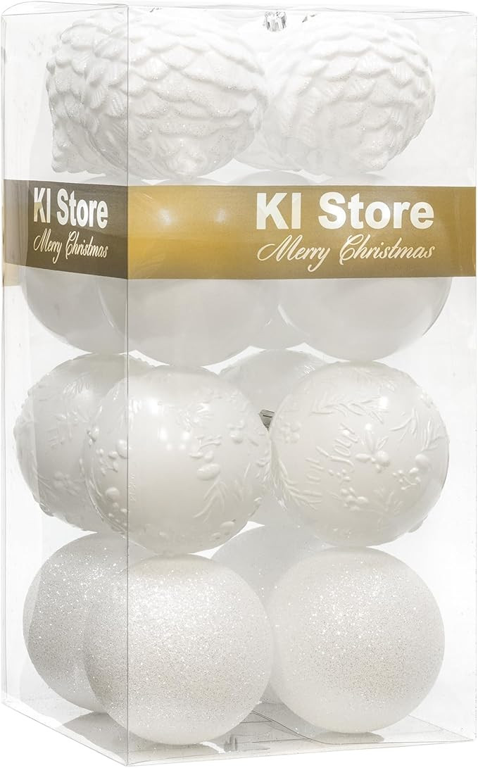 KI Store Large White Christmas Balls 4-Inch Shatterproof Christmas Ball Ornaments Decorations for... | Amazon (US)