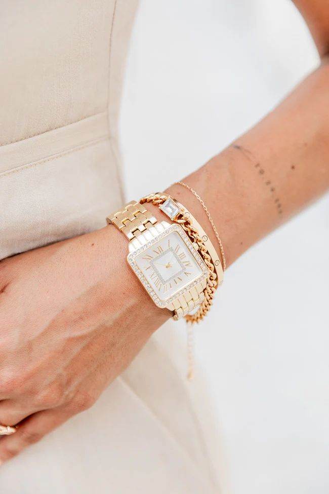 Right On Time Gold Square Face Watch | Pink Lily