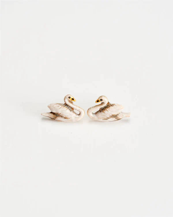 Enamel Swan Stud Earrings | Fable England