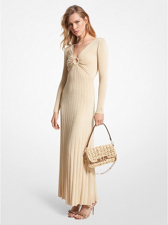 Metallic Stretch Knit Ring Maxi Dress | Michael Kors US