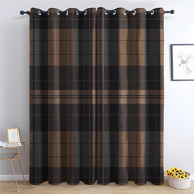 Scottish Tartan Curtains for Bedroom, Brown Plaid Blackout Curtains for Living Room - Country Gin... | Amazon (US)