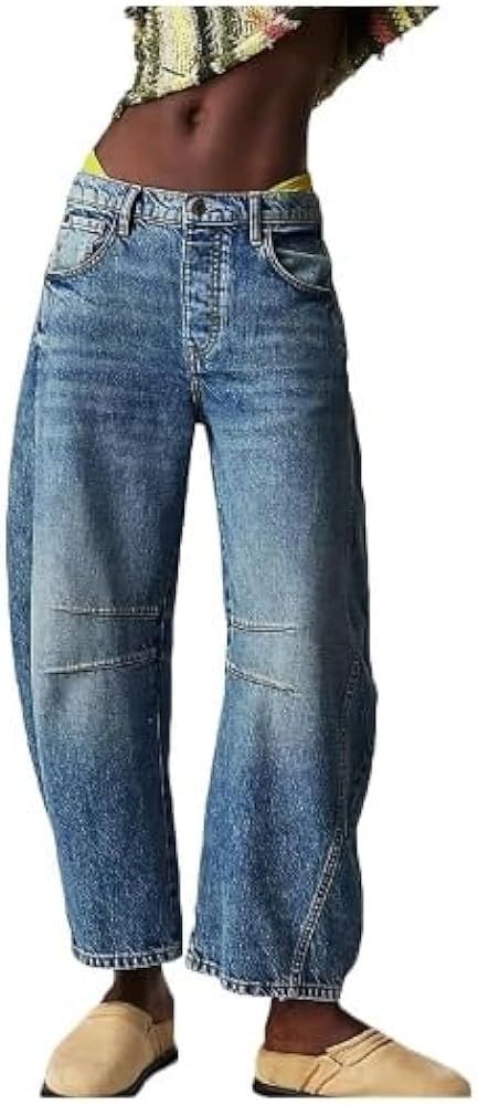 Women's Baggy Boyfriend Jeans Mid Rise Barrel Jeans for Women Wide Leg Mid Waist Loose Y2k Croppe... | Amazon (US)
