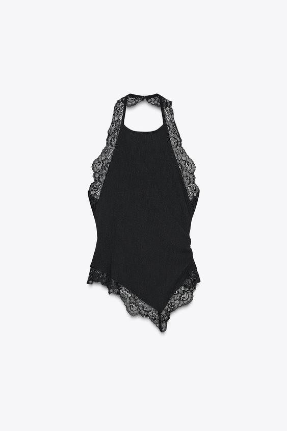 TEXTURED LACE HALTER TOP | Zara US