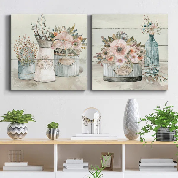 Shiplap Flower Market - 2 Piece Wrapped Canvas Print Set | Wayfair North America