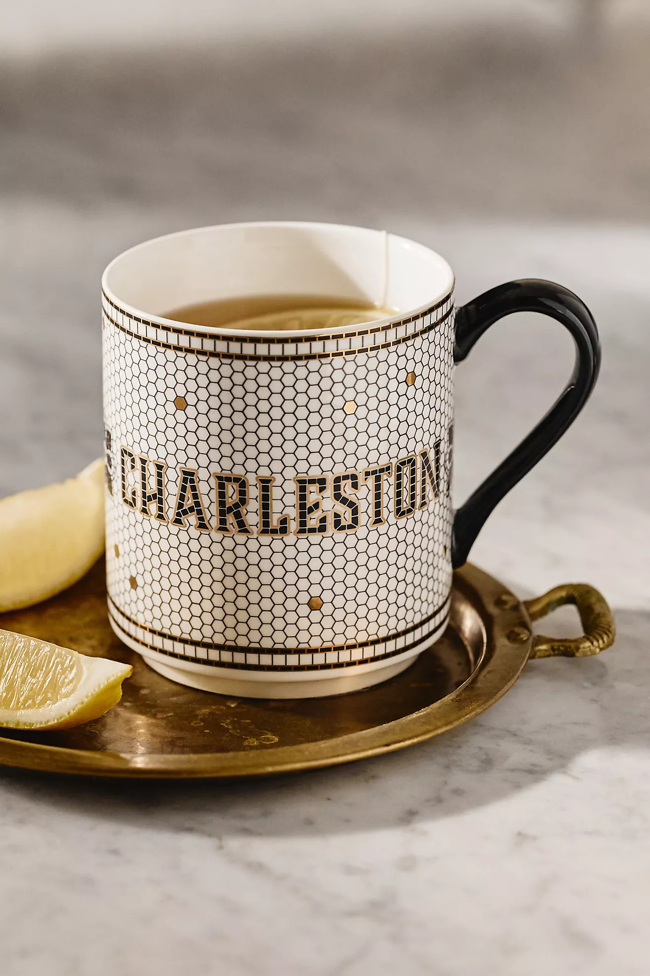 Bistro Tile Stoneware 24k Gold Accent Mug: Jetsetter Edition | Anthropologie (US)