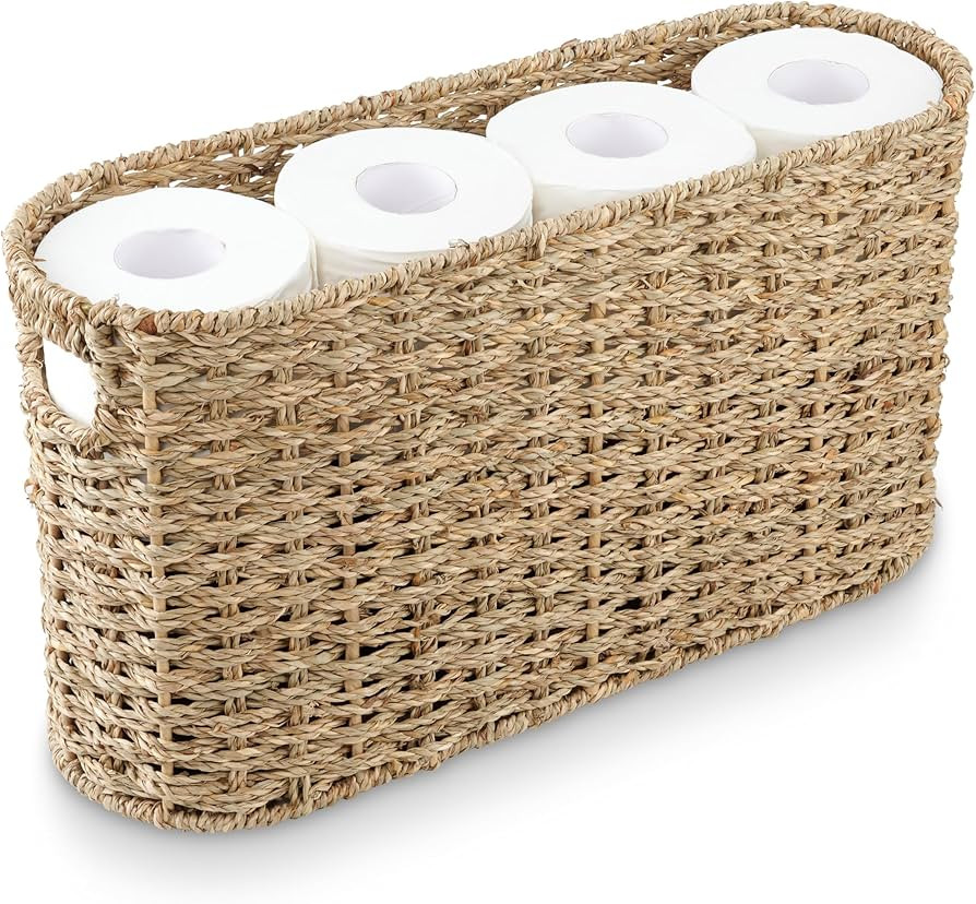 Toilet Paper Storage Basket, Toilet Paper Holder with Storage for Up to 8 Rolls, Coastal Bathroom... | Amazon (US)
