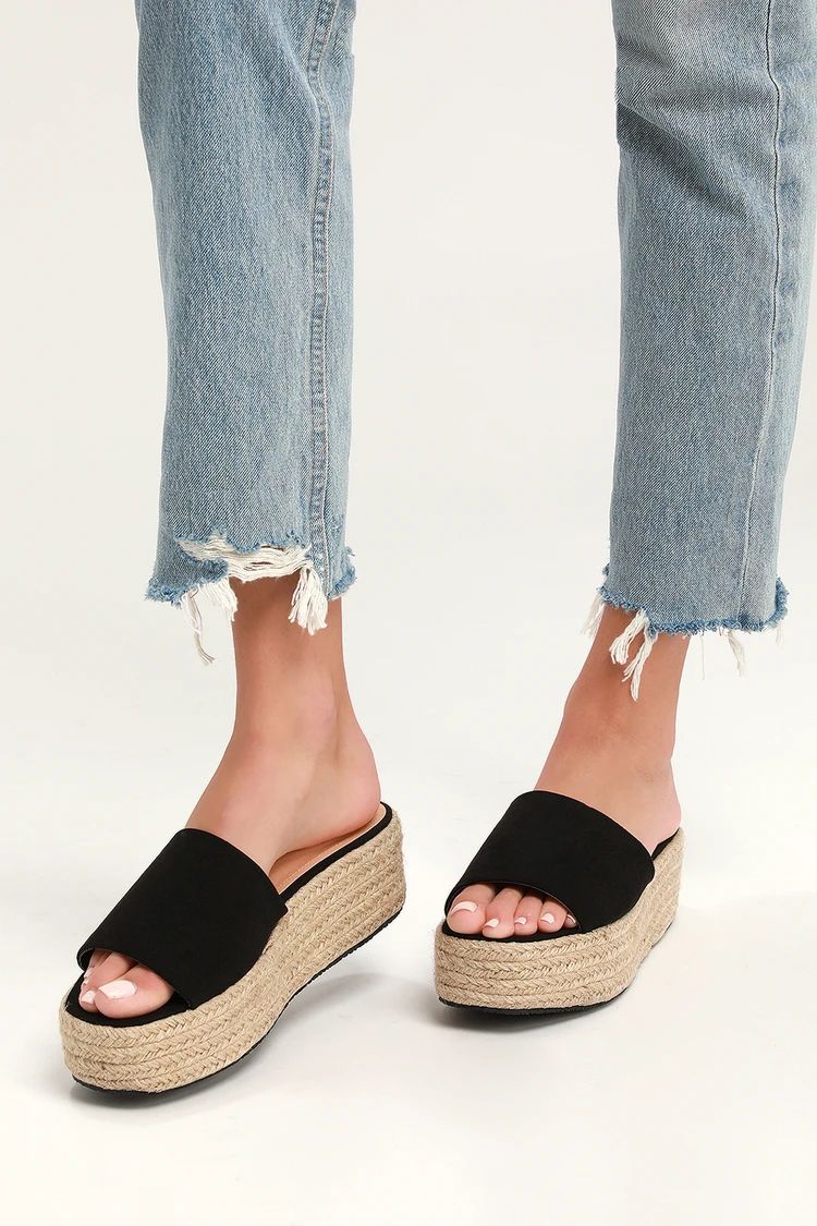 O'Ahu 2 Black Suede Espadrille Flatforms | Lulus