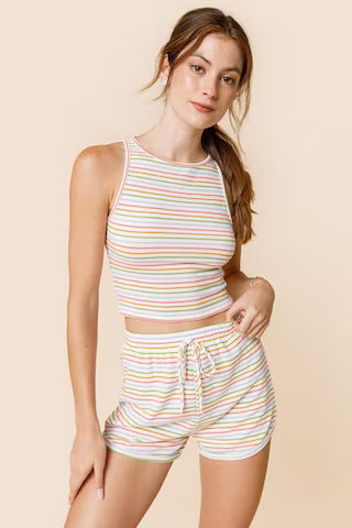 Nikki Striped Drawstring PJ Shorts  - francesca's | Francesca's