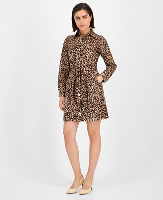 Women's Printed Tie-Waist Long-Sleeve Shirtdress | Macy's