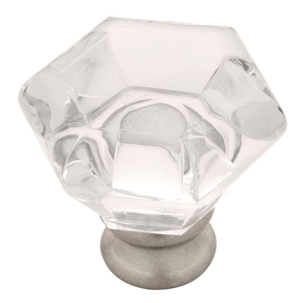 Modern Hexagon 1-1/4 in. (32mm) Satin Nickel and Clear Acrylic Cabinet Knob | The Home Depot