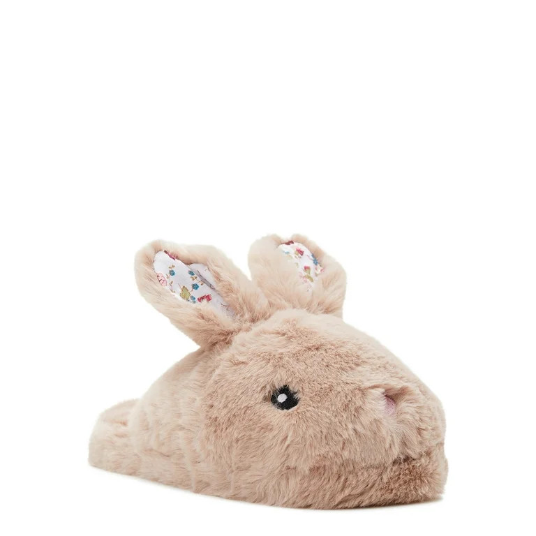 Wonder Nation Little & Big Girls Faux Fur Bunny Scuff Slippers | Walmart (US)