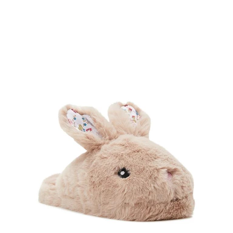 Wonder Nation Little & Big Girls Faux Fur Bunny Scuff Slippers | Walmart (US)