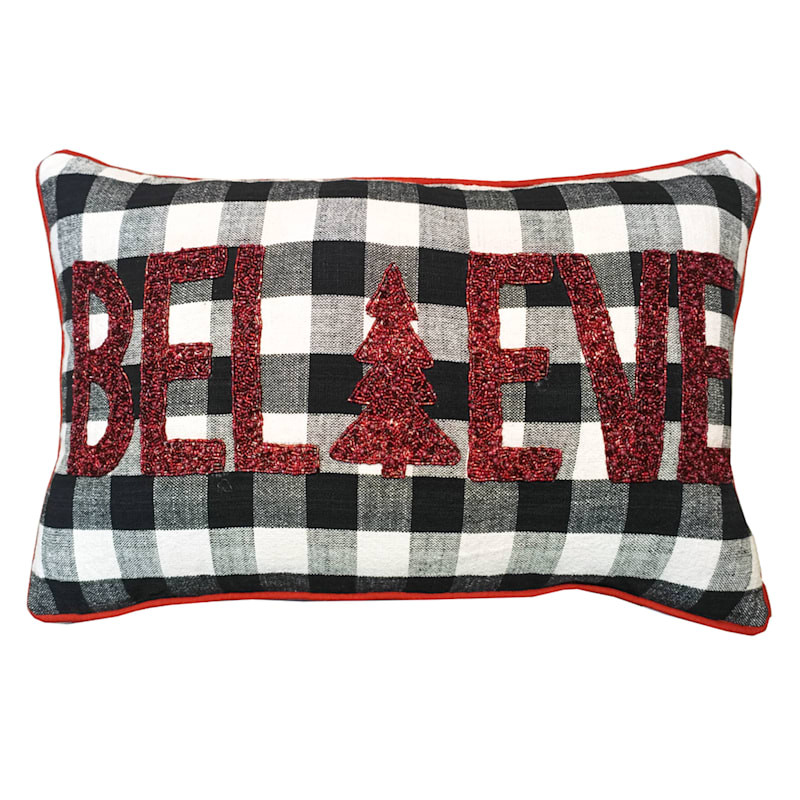 Believe Gingham Check Beaded Throw Pillow, 14x24 | At Home