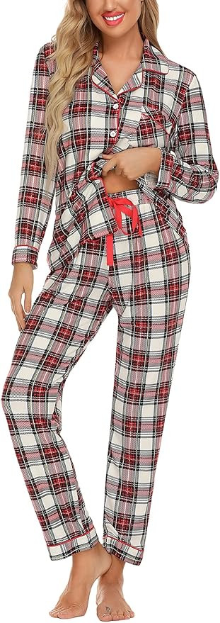 Senert Pajamas Set For Women Long Sleeve Sleepwear Soft Button Down Shirt with Long Pants Pj Loun... | Amazon (US)