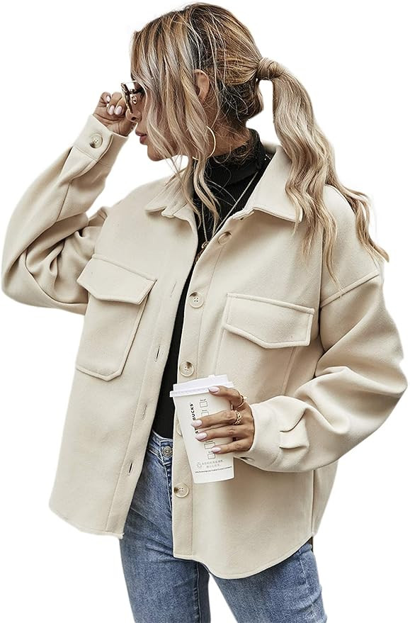 Verdusa Women's Pocket Button Front Asymmetrical Hem Jacket Overcoat Outerwear | Amazon (US)