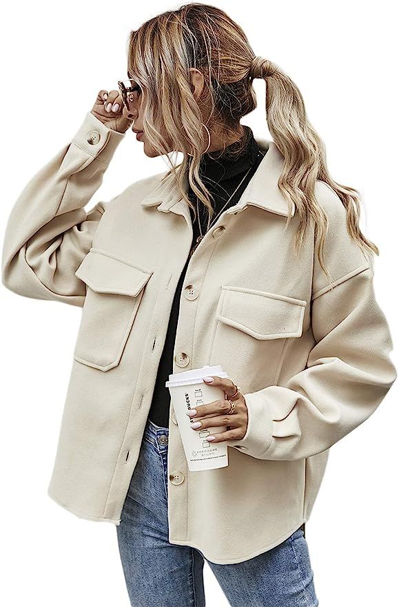 Verdusa Women's Pocket Button Front Asymmetrical Hem Jacket Overcoat Outerwear | Amazon (US)