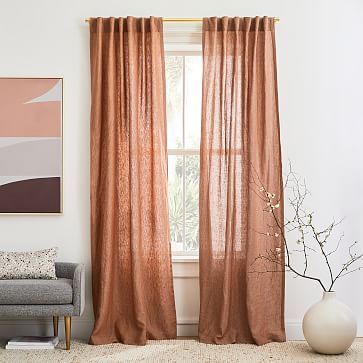 European Flax Linen Melange Curtain - Terracotta | West Elm (US)