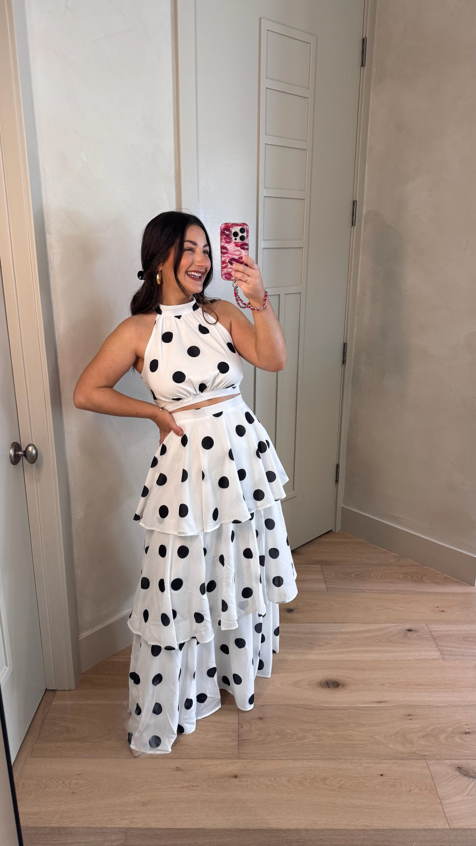 Elegant polka dot two piece set! 

Halter neck top with tiered maxi skirt! 

I'm in a size small 
(5'0" 140lbs)
Petite friendly

#LTKootd #LTKSeasonal #LTKPetite
