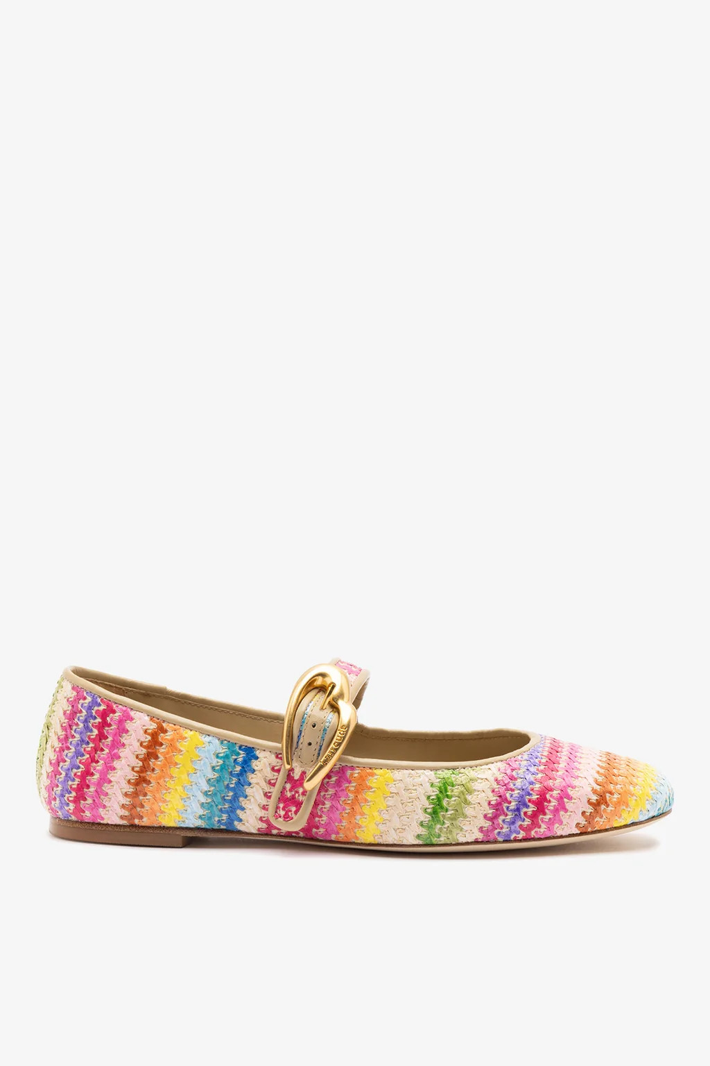 Verona Ballet Flat In Rainbow Raffia and Beige Leather | Larroude