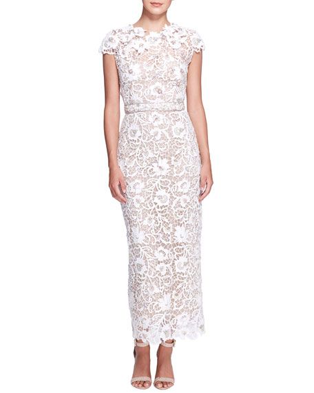 Marchesa Floral Lace Embroidered Column Gown | Neiman Marcus