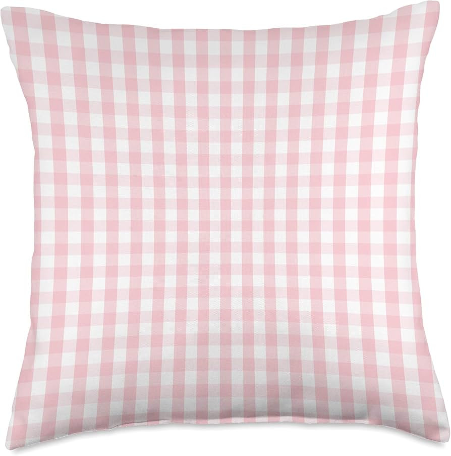 White and Light Pink Pastel Color Gingham Check Throw Pillow | Amazon (US)