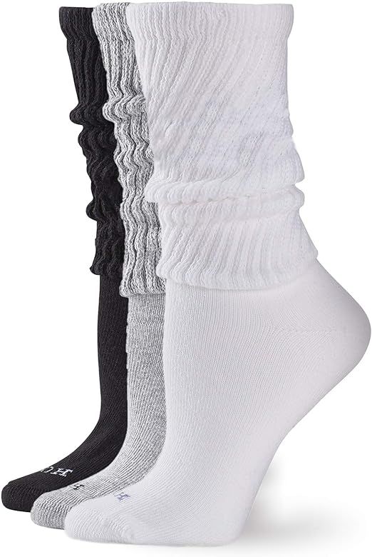 Amazon.com: HUE Women's Slouch 3 Pair Pack Socks, White/Light Charcoal Heather/Black, One Size US... | Amazon (US)