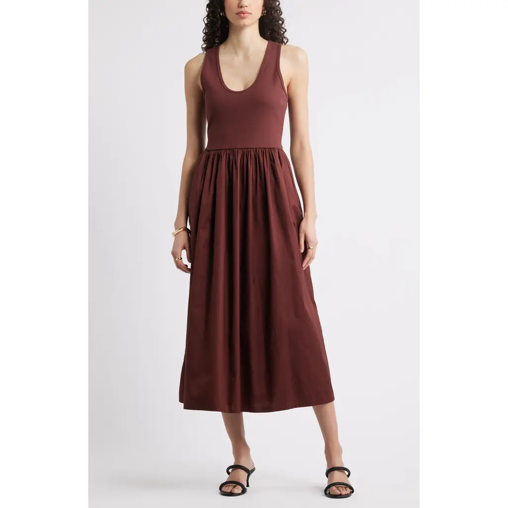 Nordstrom Mixed Media Stretch Cotton Tank Maxi Dress in Brown Raisin at Nordstrom Rack, Size X-Small | Nordstrom Rack