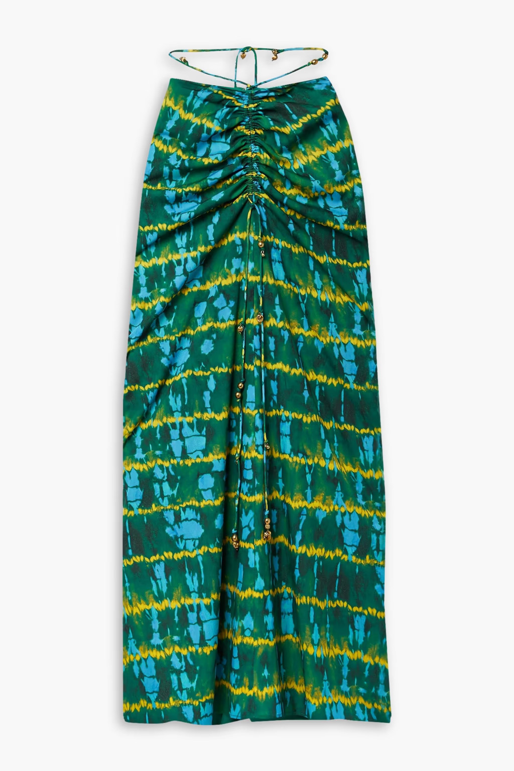Safia embellished ruched tie-dyed crepe de chine maxi skirt | The Outnet (US and CA)