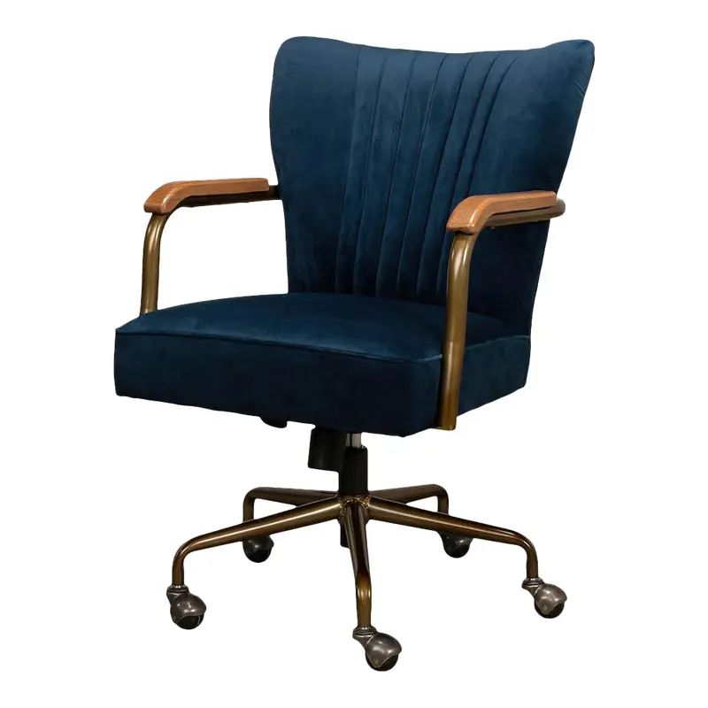 Modern Blue Velvet Desk Chair | Chairish