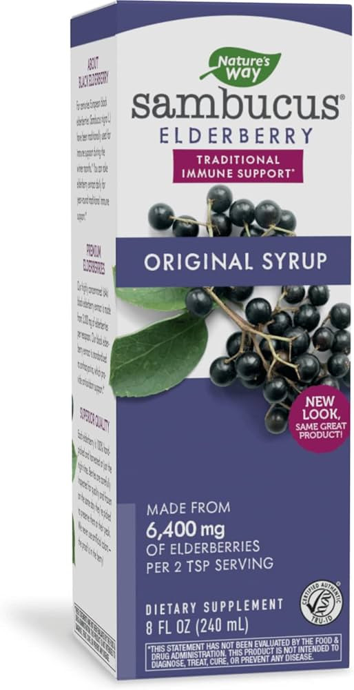 Nature’s Way Sambucus Original Elderberry Syrup, Black Elderberry Extract, Traditional Immune S... | Amazon (US)