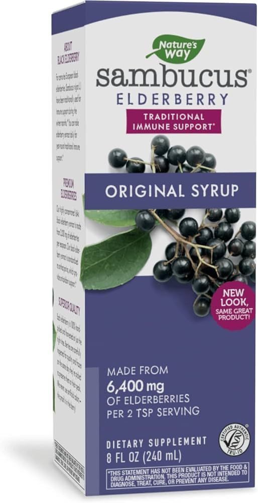 Nature's Way Sambucus Original Black Elderberry Syrup, Traditional Immune Support*, Berry Flavore... | Amazon (US)